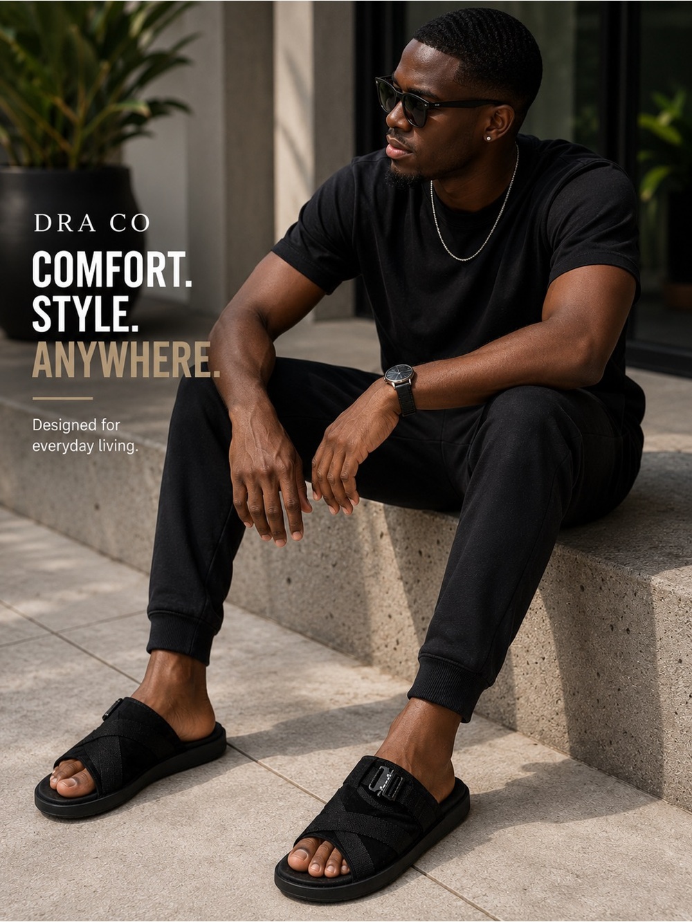DRA CO Men's Black Slide Sandals - Comfort & Style